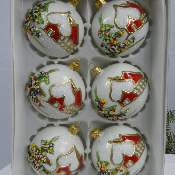Winter Village Hand Decorated Christmas Ornament 3" Blown Glass Ball**SET OF 6** - Picture 5 of 5